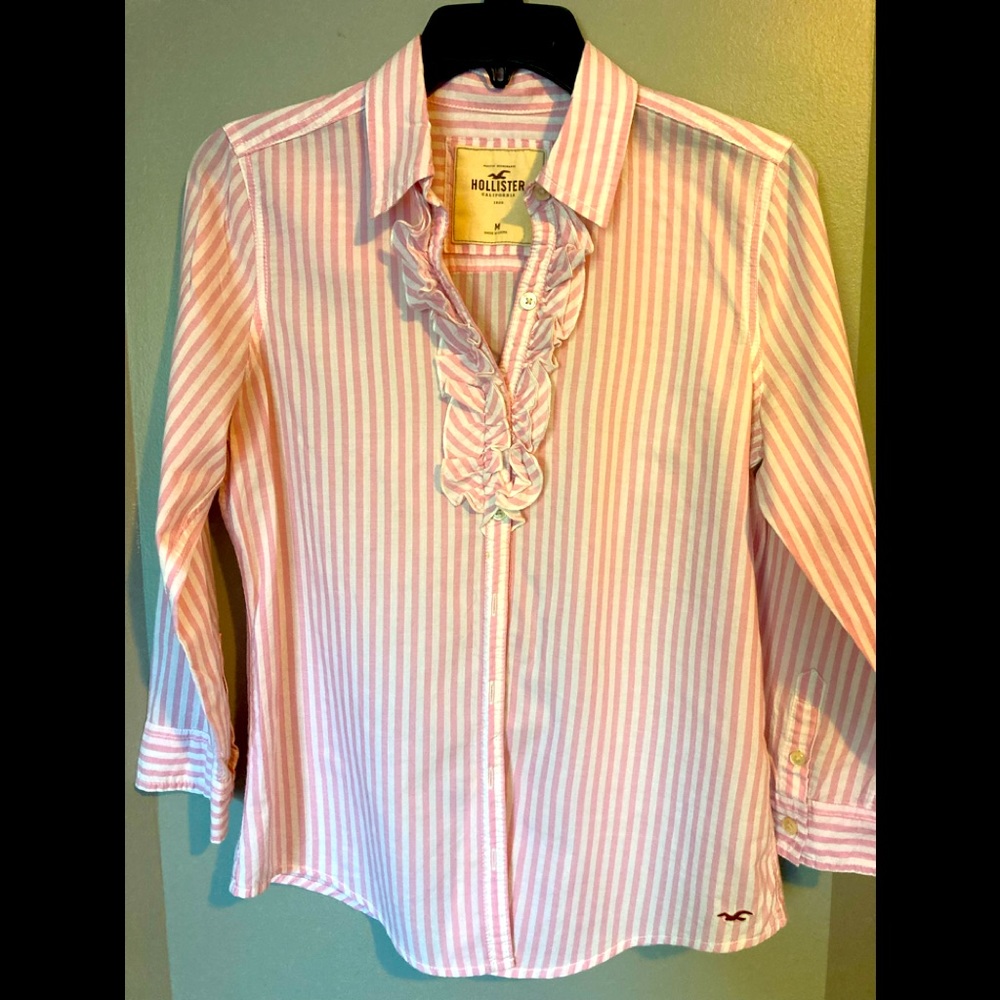 Hollister Shirt Pink/White Ruffled Shirt